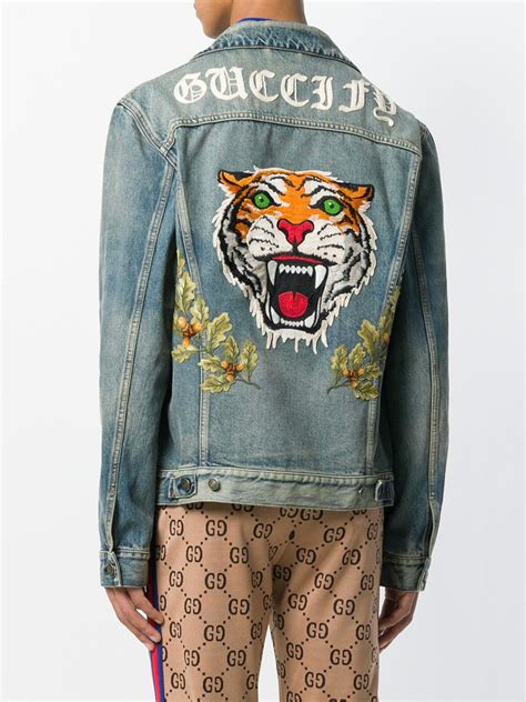 gucci tiger jacket cheap|gucci denim animal applique jacket.